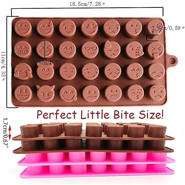 Søte Smiley Face Sjokolade Candy Silikonformer, Gjenbrukbare Uttrykk Isbitbrett Silikonform Til Baking-2 Pakker
