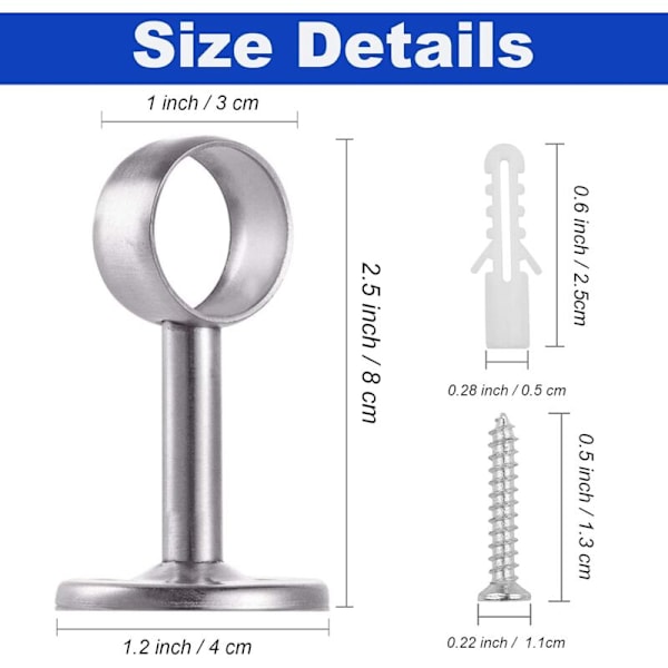 2 stk. gardinstangbeslag i rustfrit stål, 25 mm gardinstangbeslag, loftsgardinstang med skruer til gardinstang, frakkeophæng, garderobeskab