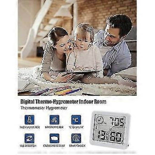 Digital (hvid) Termo-hygrometer Indendørs Rum Termometer Hygrometer 3.2 Stort LCD-skærm Skrivebords Termometer Med Temperatur- Og Fugtighedsmåler Met