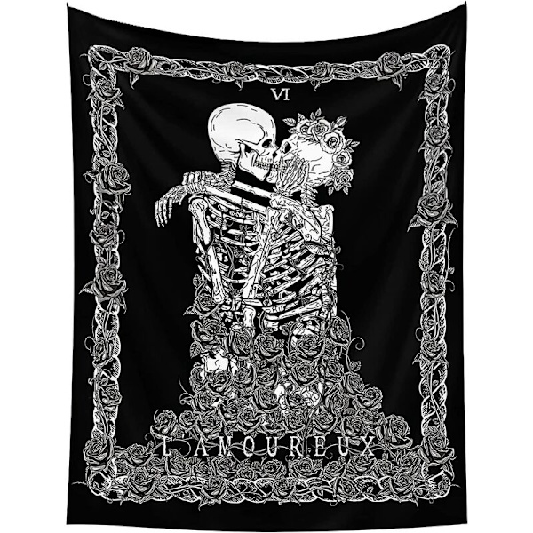 Skalle Väggbonad Kyssande Älskare Gobeläng Vägg Hängande Svart Tarot Gobeläng Skelettfilt Tyg Dekoration för Sovrum Vardagsrum 73