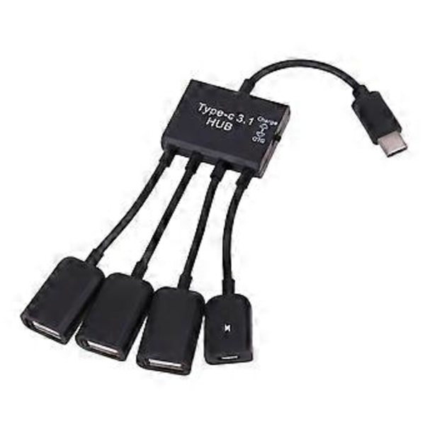 Type C Han til Micro Usb Hun Strøm Opladning Host Otg Hub Adapter Kabel 4i1 Ft