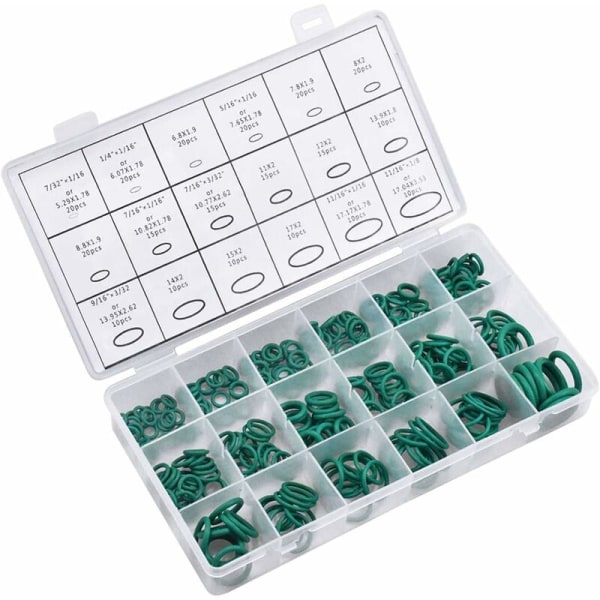 270 stk pakninger Gummiskiver Tetningssett Kit Skive O-ring Pakninger 18 forskjellige størrelser Grønn