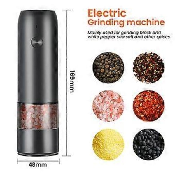 Elektrisk Automatisk Kvarn för Peppar och Salt USB-Laddning Krydda Salt Pepparkvarn Justerbar Grovhet Kvarn (Vit)