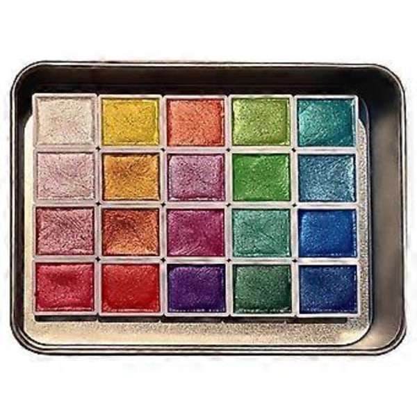 20 Farver Akvarelmalesæt, Metallisk Akvarelmaling Sæt, Glitter Akvarel Solid Malingsæske, (2.3ML-B)