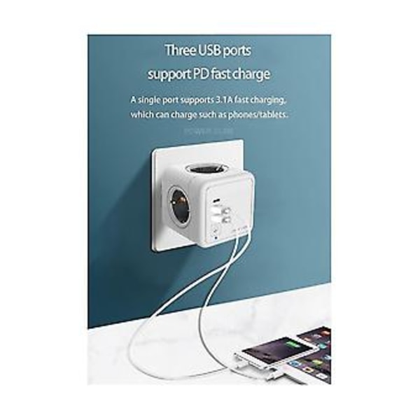 Grenuttag Adapter Överspänningsskydd Fyrkantig Förlängningskontakt, E01-eu Kontakt