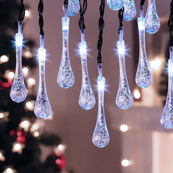 Christmas Lights，Christmas Solar Outdoor Lights Fairy Lights Cold White 40LED 6.8m Water Drop Raindrop Lights Waterproof Lights Home Bedroom Decorat