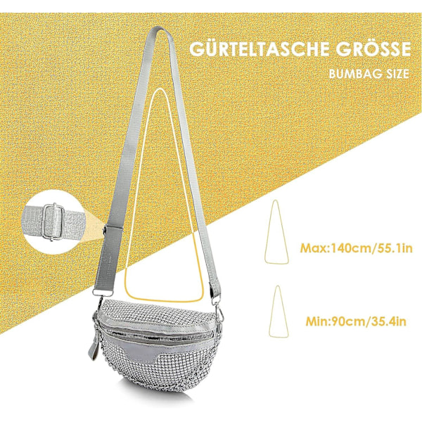 Bältesväska för kvinnor, mode, midjeväska, diamant, bältesväska, festival, mobiltelefonväska, crossbody-väska med justerbar rem för fest, festival, sport