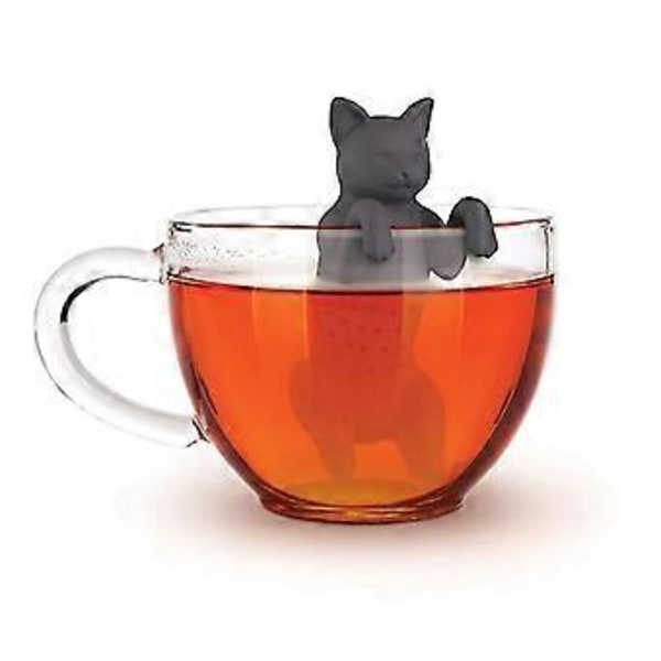Te-infusionsenhet Katt Te-sil med sked Söt bollkropp Silikon Te-infusionsenhet för löst örtte 2 st
