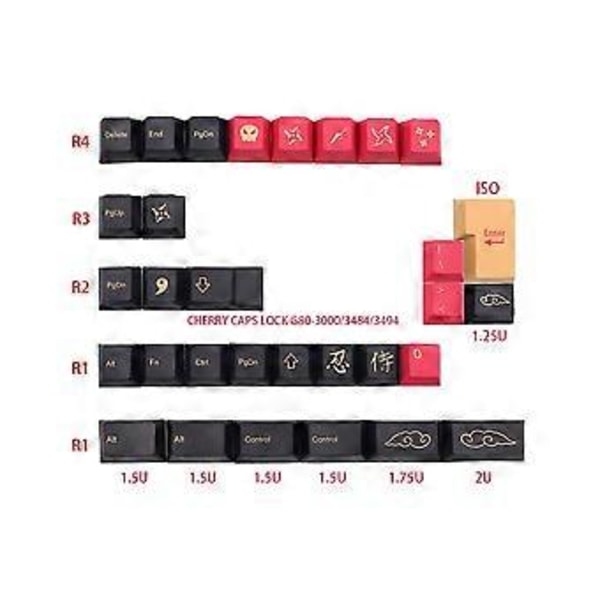 135 Taster/Sett Rødt Samurai-tema PBT Dye Subbed Keycap for Mx Cherry Switch Mekanisk Tastatur Keycap