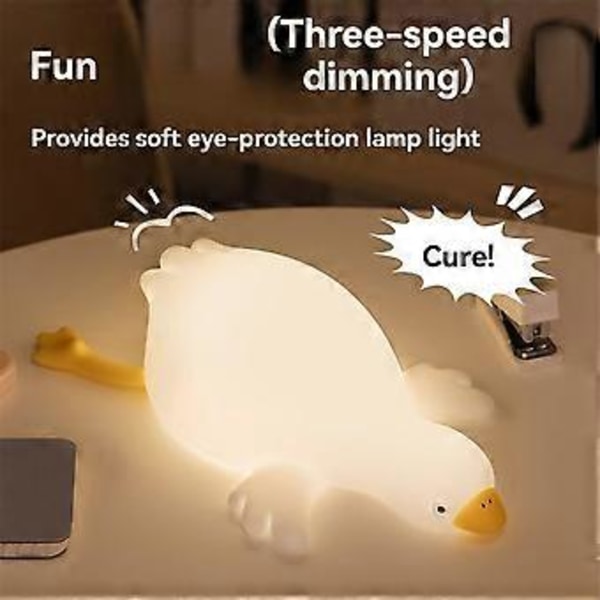 Stor Hvid Gås Natlampe Børne Sengelampe Sjov Klap Lampe USB Genopladelig Blødt Lys Øjenbeskyttelse Sovelampe