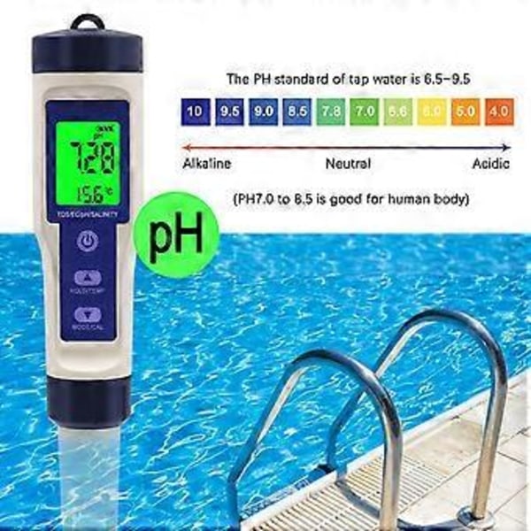 2023 Ny Digital Salinitetsmåler Ph-meter For Vann Abs Deteksjon Penn Flere Funksjoner Høy Nøyaktighet 5 I 1 Sjøvannsdetektor