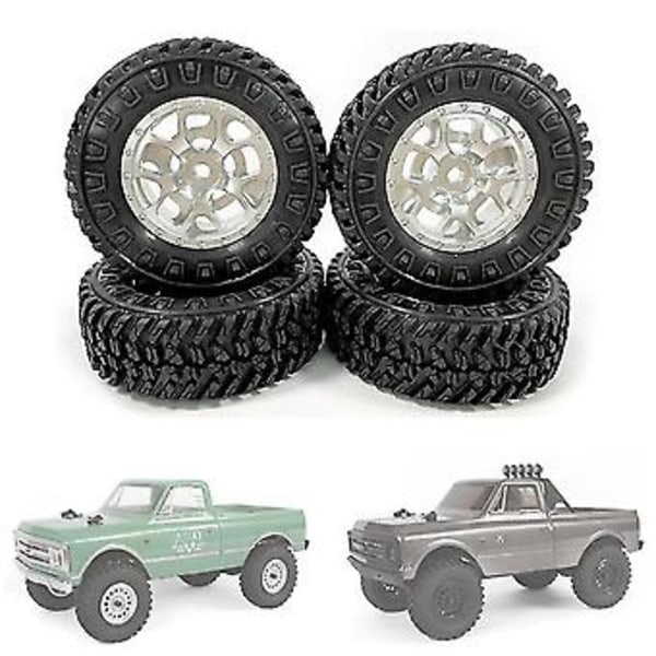 4st 1.0 Däck Och Metall Beadlock Fälgar Set För 1/24 Rc Crawler Bil Axial Scx24 Fcx24 Enduro24 Delar, silver A