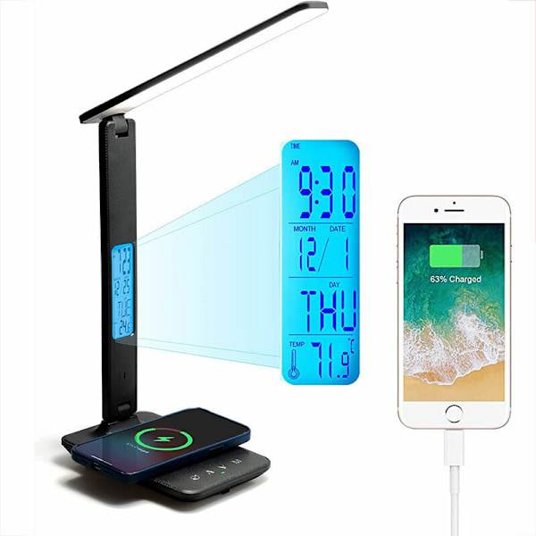 Dimmable LED desk lamp. 3 Modes - 3 Brightness Levels - LCD Display - Wireless Charging Function - Eye Protection.