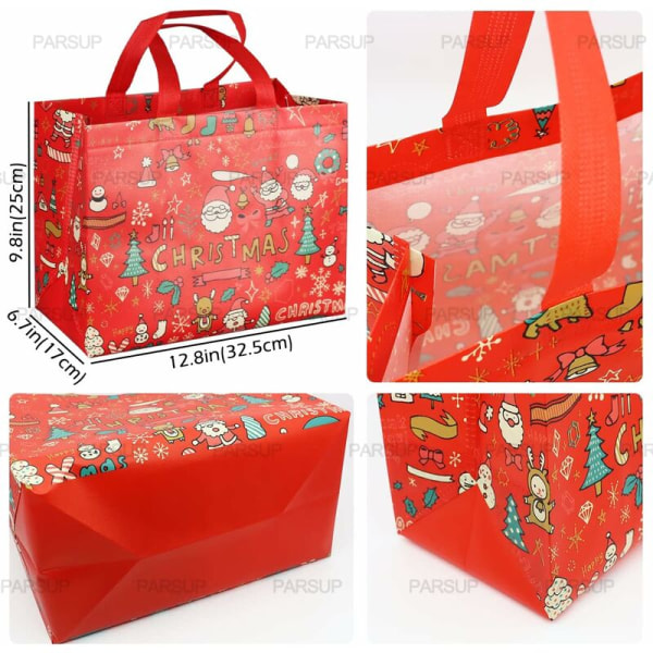 4 stk julegaveposer, julevesker med håndtak, julegodteposer, juleposer i non-woven for innpakning av gaver, julepar