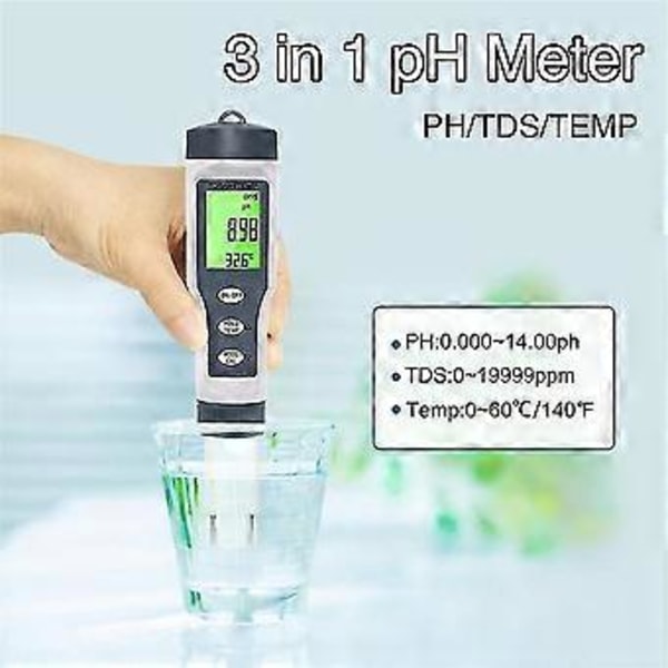 Ez-9901 Ph Måler 3 I 1 Tds/temp/ Vandkvalitetstester Pen Konduktivitetsdetektor Monitor Renhed Mea