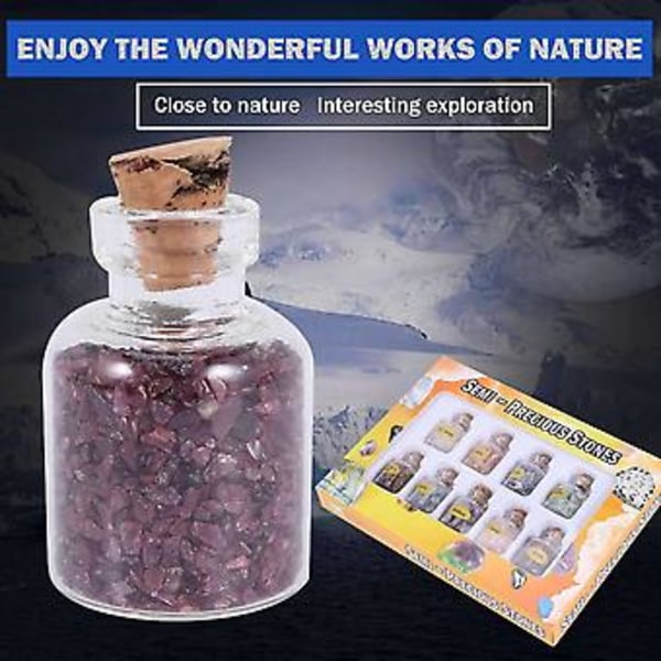 1 Ask med 9 Flaskor Mini Naturliga Halvädelsten Chip Kristall Healing Tumlad Reiki Wicca Tra