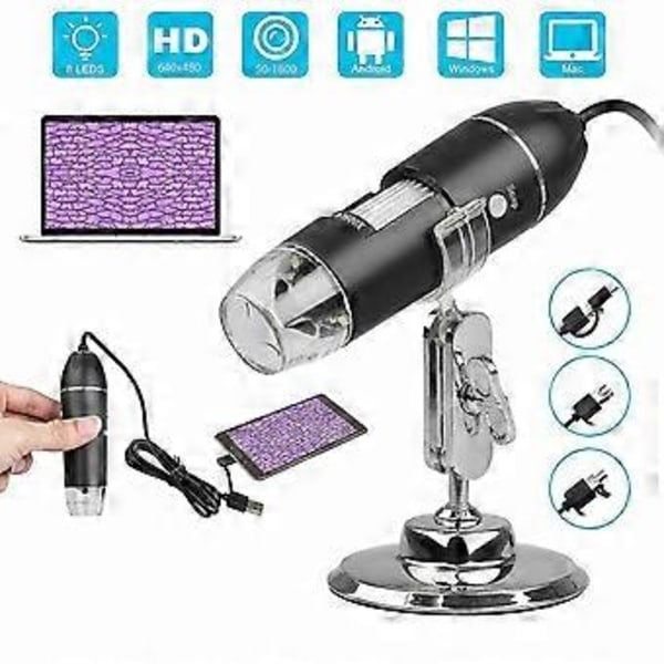 1600x USB Digitalt Mikroskop Kamera Endoskop 8 LED Förstoringsglas Med Ställ