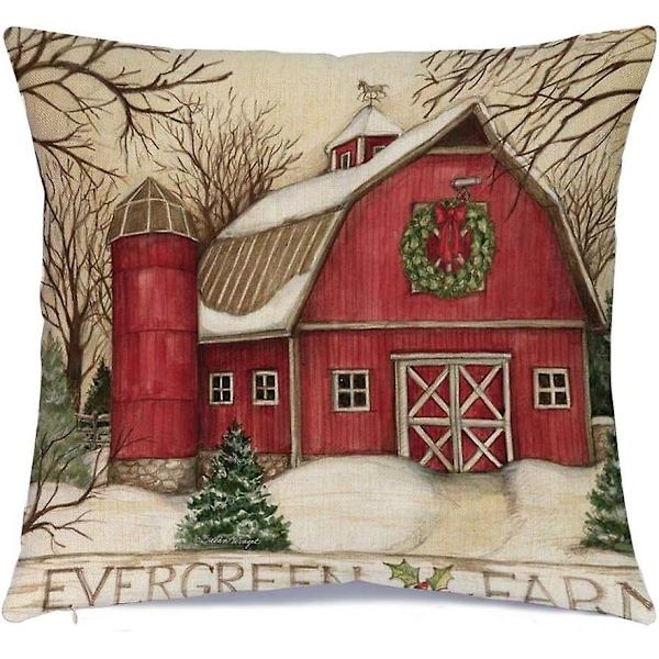 Set med 4 juleputetrekk, 18 x 18 tommer Xmas-serie putetrekk putetrekk putetrekk, bomull glidelås firkantet juledekorasjoner