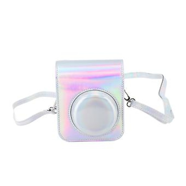 Trendig skyddsväska i PU-läder med justerbar axelrem, passar Fujifilm Instax Mini 12 Silver