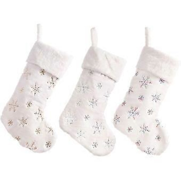 Hvide Julestrømper 3 stk. Juleophængningsstrømper (hvid plys) (d-4)