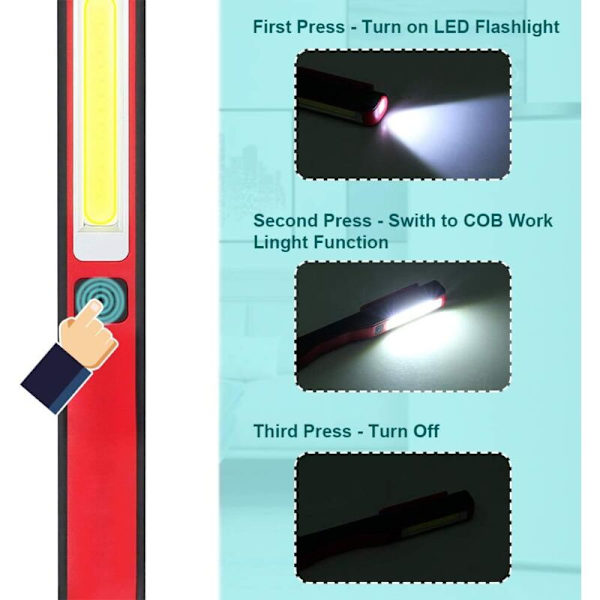 LED inspeksjonslommelykt - Oppladbar LED arbeidslys Super Bright COB LED lommelykt med magnetisk klips for hjem, verksted, bil, camping, utendørs