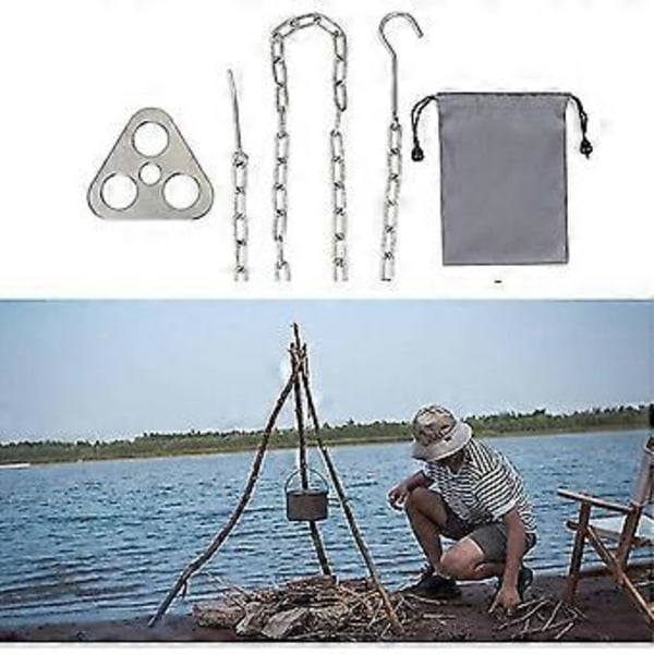 Lägereldsgrillstativ, Campingstativ Hängande Fäste, Campingstativ Krok för Kastrull, Camping Kastrullstativ, Bärbar Krok för Grillning, för Lägereldsgryta