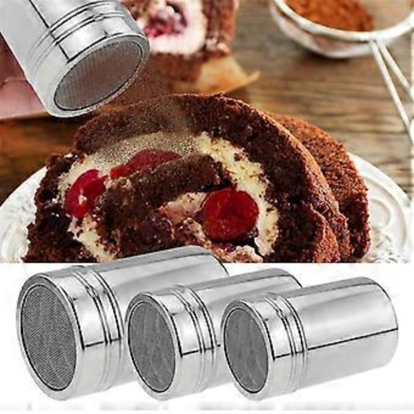 Pulverströare i rostfritt stål med lock, Kakaopulver Kryddflaska, Pulverströare, Kryddburk Grillverktyg