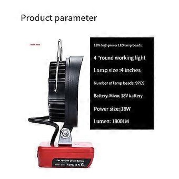 Til 18V/20V Li-Ion Batteri LED Arbejdslampe 4 Tommer Lommelygte Bærbar Nødlys Flood Lampe Campinglampe