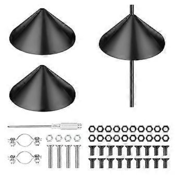 2-pack Ekorrskydd för fågelmatare - Svart plastskydd för att hålla ekorrar borta, passar herdekrokar & stolpar 35,5 cm
