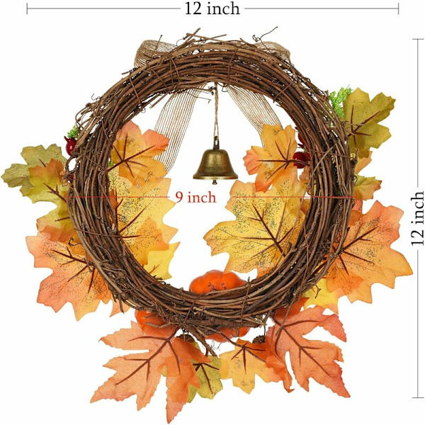 45 cm konstgjord bärkrans, höstlövsdörrkrans med bär falsk höstkransdekor för Halloween och Thanksgiving-dekoration