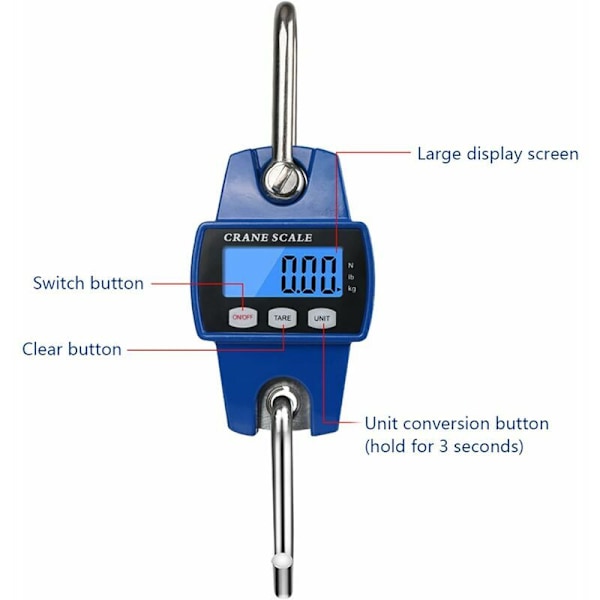 Digital Kranvægt, 300kg 660lb Elektronisk Hængevægt, Industriel Hængevægt med Nøjagtig Sensor, Mini Bærbar LCD-Vægt med Krog til Jagt