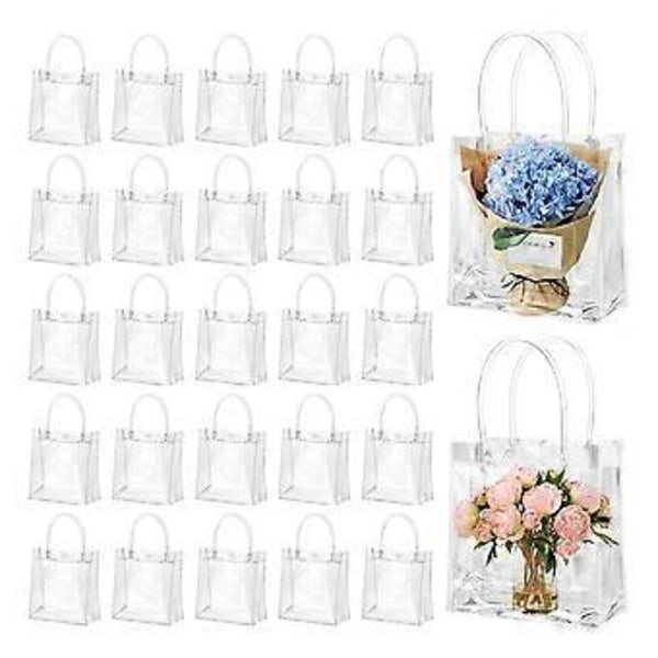 50 stk. klare gaveposer med håndtag, plastik gaveposer, transparente genanvendelige muleposer, slikposer til bryllup