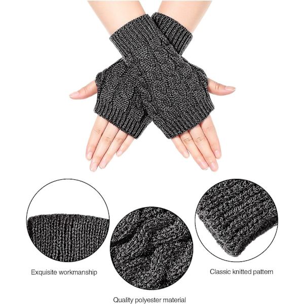 4 par fingerløse handsker med tommelfingerhul Vinterstrikkede armvarmere Luffer til kvinder (sort, hvid, mørkegrå, lysegrå 20 cm)