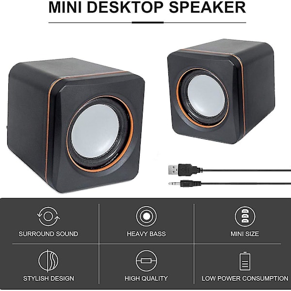 Usb Stereo Høyttalersystem Med 3,5 Mm Lydplugger For Tilkobling Til En Bærbar PC, Bærbar PC Eller Stasjonær Datamaskin, Volumkontroll\"