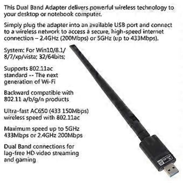 USB3.0 LAN-adapter 2.4/5Ghz AC1300 WiFi-adapter Bluetooth-kompatibel 5.0 Trådløst Nettverkskort 1300M 802.11ac for Laptop