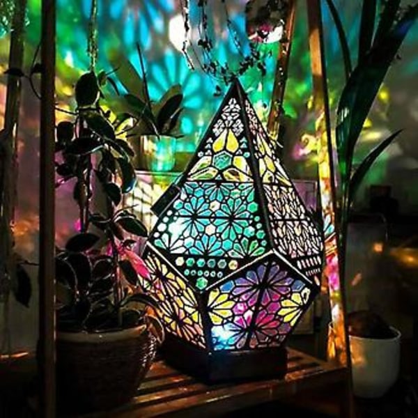 Bohemisk Lampa med Stjärna i Trä, LED Färgglada Diamantljus för Heminredning, Bohemisk Bröllopsdekor