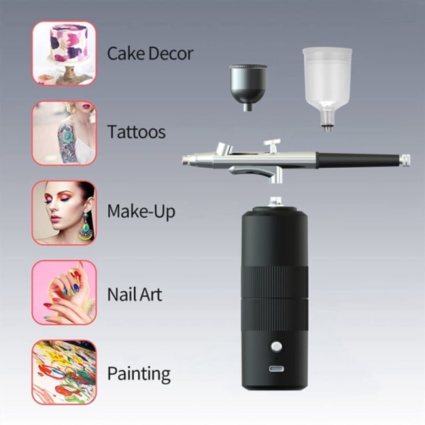 Trådløs genopladelig bærbar airbrush med kompressor Dual Action Sprayværktøj til Beauty Nail Art Tattoo (rød)