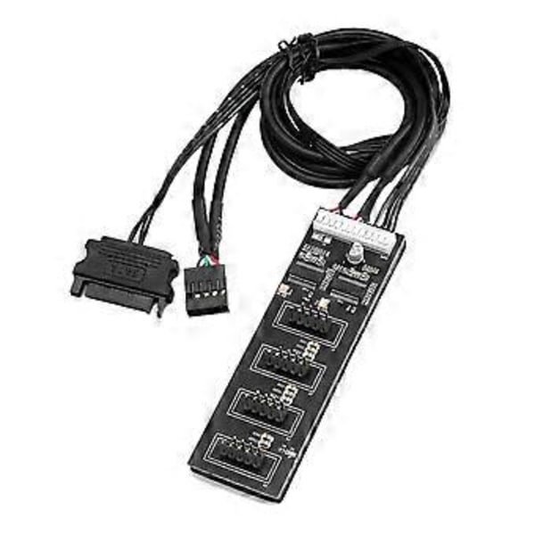 9-Pin USB Header Splitter, USB 2.0 Header Splitter med SATA-strömkabel, Intern USB-hubb för CPU/RGB-ljus/Skrivare