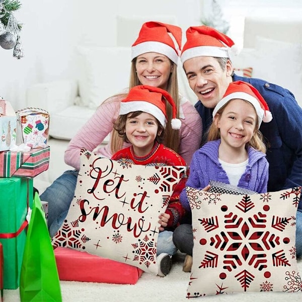 4PCS Juletema Putetrekk, Snøfnugg Putetrekk, Jule Putetrekk, Jule Putetrekk for Sofa