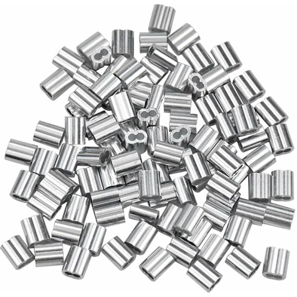 100 Pcs Aluminum Sleeves, Wire Rope Aluminum Ferrules, Aluminum Crimp Clip with Double Ferrules for Wire Ropes(1.5mm)