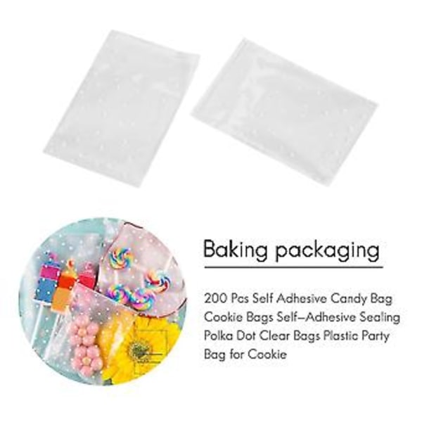 200 stk. Selvklæbende slikposer Kageposer Selvklæbende forsegling Polka Dot Klare poser Plastdel