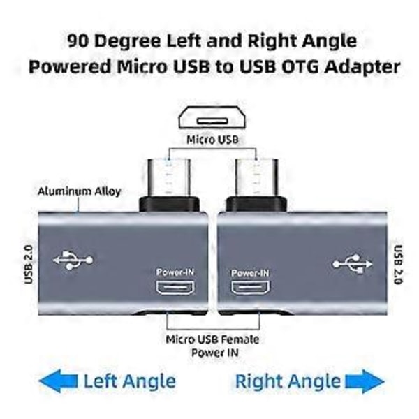 2 st OTG-adapter för 90 graders vänster/höger vinkel Micro-USB till USB OTG-adapter för Android-telefon och surfplatta