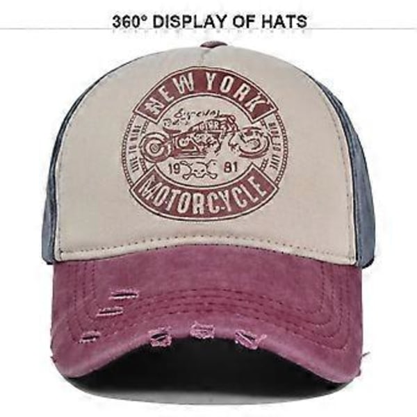 Baseballkasket med graffitiprint og vaskede huller for at give et gammelt look, farvematchende baseballkasket med bred skygge, buet skygge og spids skygge