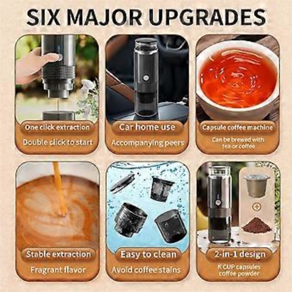 Kannettava espressokone langaton sähköinen kahvinkeitin 2 in 1 pieni matkaespressokone retkeilyyn toimistoon vaellukseen asuntoautoon