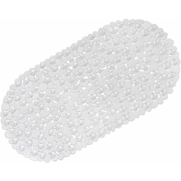 Skridsikker bademåtte til badeværelse, Pebble Frosted Anti-Mould Anti-Slip Plast Oval Badekar Brusebadsmåtte med greb sugekopper, klar, 69 x 36 cm