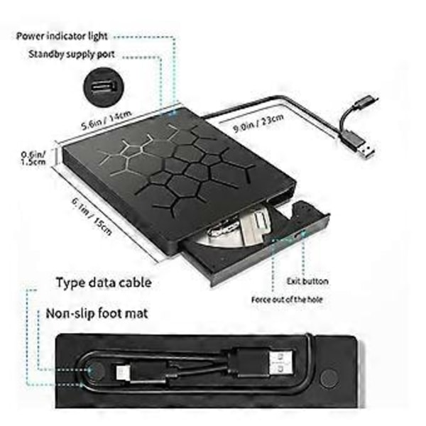 Ulkoinen CD/DVD-asema USB 3.0 Type-C 6 in 1 DVD-asema SD/TF- ja USB3.0-optisilla asemilla PC-kannettavalle