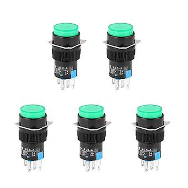 5 st Tryckknappsbrytare Rund med 24V Lampa för Automationsutrustning Grön/Röd LA16‑11DZ AL6‑A