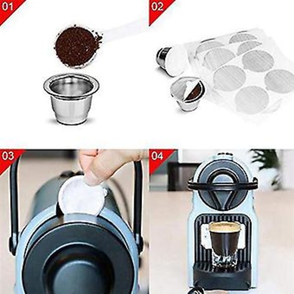 10 Kapsler 100 Forseglinger Rustfritt Stål For Nespresso Gjenfyllbare Kapsler,b