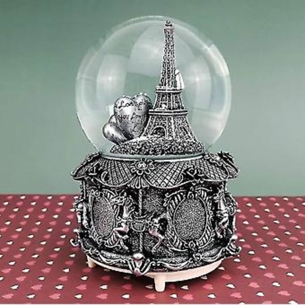 Pariisi Eiffel-torni lumipallo-soittorasia automaattisella lumisateella ja värikkäillä valoilla, 100mm 15cm korkea
