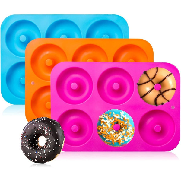 3-pak silikone-doughnut-bagepande af 100 % nonstick-silikone. Bpa fri formpladebakke. Gør perfekt 3 tommer donuts. Bakken måler 10x7 tommer